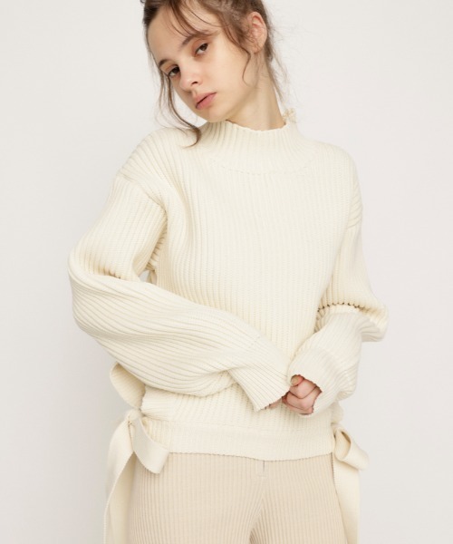 【セール】SIDE RIBBON LG TOPS サイド リボン ローゲージ トップス / セットアップ可（ニット/セーター）｜SLY（スライ）