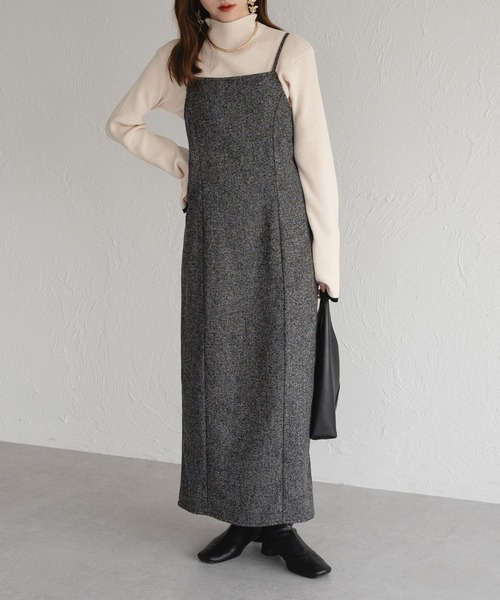 raffime（ラフィミー）の「【セットアップ可】ツイードロングキャミワンピース（ワンピース・レディース・ブラウン系その他/ブラック系その他・MEDIUM/SMALL）」の2枚目の写真