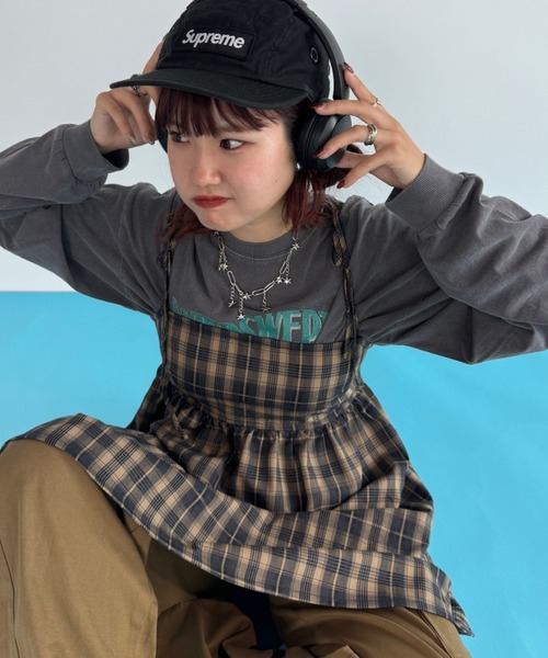 Auntie Rosa（アンティローザ）の「【rin.】バックリボンチェックチュニック（チュニック・レディース・イエロー/ワインレッド・FREE）」の6枚目の写真