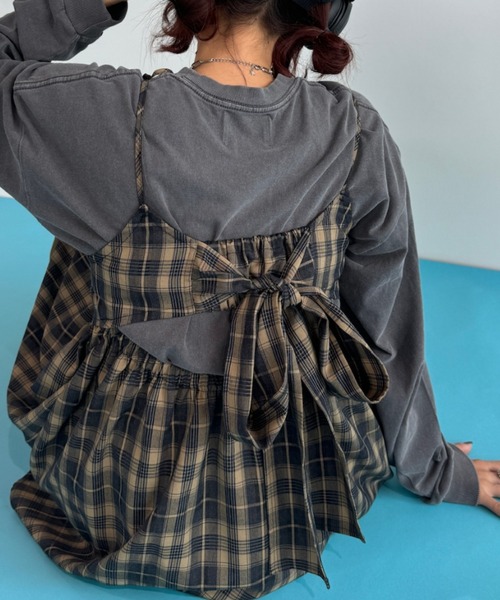 Auntie Rosa（アンティローザ）の「【rin.】バックリボンチェックチュニック（チュニック・レディース・イエロー/ワインレッド・FREE）」の9枚目の写真