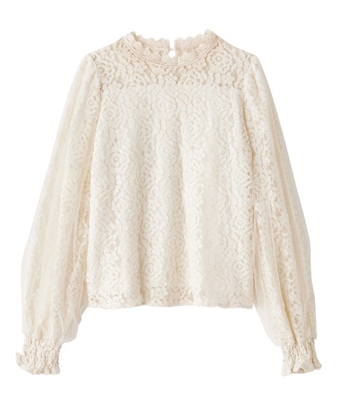 RANAN（ラナン）の「チュールドッキングフラワーレースブラウス（シャツ/ブラウス・レディース・アイボリー/ブラック/ブルー・M/L/LL）」の4枚目の写真