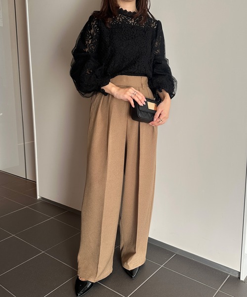 RANAN（ラナン）の「チュールドッキングフラワーレースブラウス（シャツ/ブラウス・レディース・アイボリー/ブラック/ブルー・M/L/LL）」の12枚目の写真