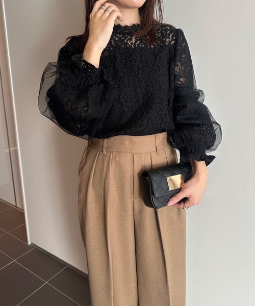 RANAN（ラナン）の「チュールドッキングフラワーレースブラウス（シャツ/ブラウス・レディース・アイボリー/ブラック/ブルー・M/L/LL）」の13枚目の写真