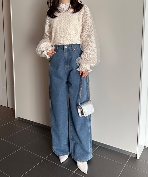 RANAN（ラナン）の「チュールドッキングフラワーレースブラウス（シャツ/ブラウス・レディース・アイボリー/ブラック/ブルー・M/L/LL）」の11枚目の写真