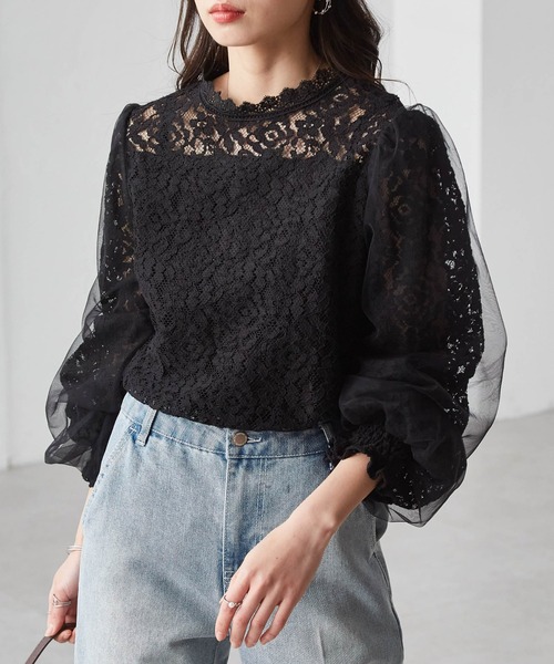 RANAN（ラナン）の「チュールドッキングフラワーレースブラウス（シャツ/ブラウス・レディース・アイボリー/ブラック/ブルー・M/L/LL）」の17枚目の写真