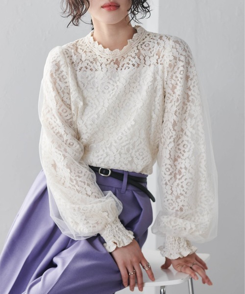 RANAN（ラナン）の「チュールドッキングフラワーレースブラウス（シャツ/ブラウス・レディース・アイボリー/ブラック/ブルー・M/L/LL）」の16枚目の写真