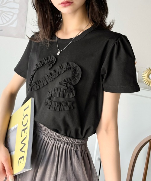 classicalelf(クラシカルエルフ)の「フリル刺繍でエレガントに。シルケット風フリル刺繍パフスリーブプルオーバー(半袖)(Tシャツ/カットソー・レディース・イエロー/ブラック/ホワイト/チャコール・X-LARGE/SMALL/MEDIUM/LARGE)」の18枚目の写真