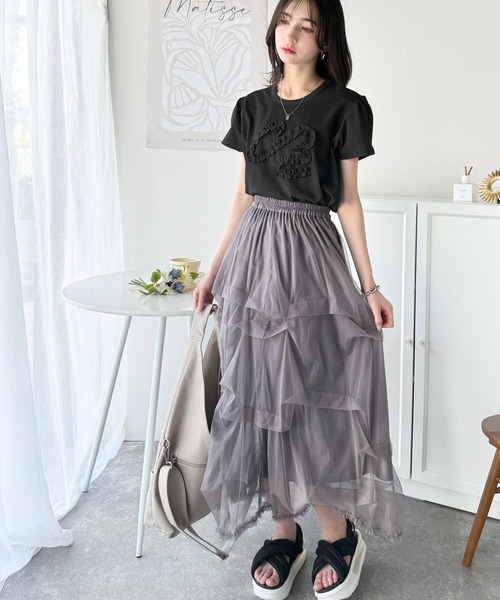 classicalelf(クラシカルエルフ)の「フリル刺繍でエレガントに。シルケット風フリル刺繍パフスリーブプルオーバー(半袖)(Tシャツ/カットソー・レディース・イエロー/ブラック/ホワイト/チャコール・X-LARGE/SMALL/MEDIUM/LARGE)」の21枚目の写真