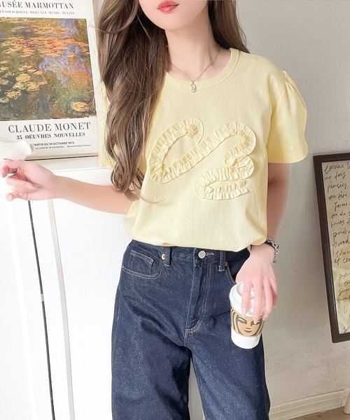 classicalelf(クラシカルエルフ)の「フリル刺繍でエレガントに。シルケット風フリル刺繍パフスリーブプルオーバー(半袖)(Tシャツ/カットソー・レディース・イエロー/ブラック/ホワイト/チャコール・X-LARGE/SMALL/MEDIUM/LARGE)」の8枚目の写真