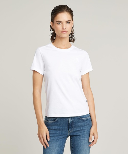 G-STAR(ジースター)の「NIFOUS TOP/ベーシックワンポイントロゴTシャツ(Tシャツ/カットソー・レディース・ホワイト/ダークブラック・X-SMALL/MEDIUM/SMALL)」の1枚目の写真