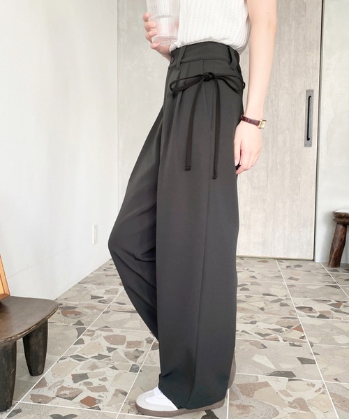 カットジョーゼットサイドリボンツータックスラックスパンツ