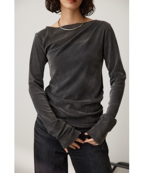 crie conforto（クリーコンフォルト）の「シアーベロアライクトップス（Tシャツ/カットソー・レディース・グレー/アイボリー・FREE）」の2枚目の写真