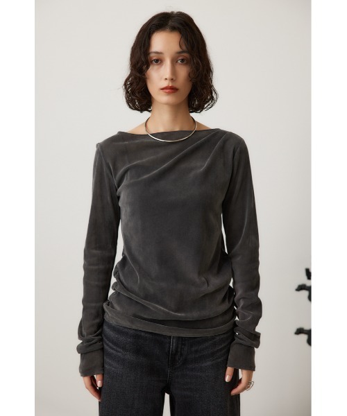 crie conforto（クリーコンフォルト）の「シアーベロアライクトップス（Tシャツ/カットソー・レディース・グレー/アイボリー・FREE）」の6枚目の写真