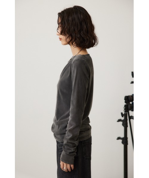 crie conforto（クリーコンフォルト）の「シアーベロアライクトップス（Tシャツ/カットソー・レディース・グレー/アイボリー・FREE）」の7枚目の写真