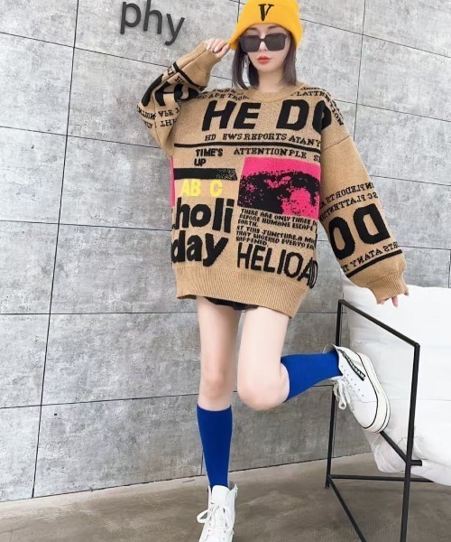 LETee（レティー）の「英字ジャカードニットプルオーバー（ニット/セーター・レディース・ベージュ/グレー/ピンク/ブラック/ホワイト・FREE）」の12枚目の写真