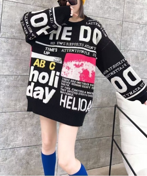 LETee（レティー）の「英字ジャカードニットプルオーバー（ニット/セーター・レディース・ベージュ/グレー/ピンク/ブラック/ホワイト・FREE）」の16枚目の写真