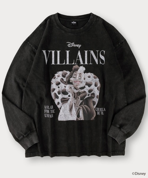 【Disney/ディズニー】 ヴィランズ スノーウォッシュ＆ヴィンテージ加工 ロングスリーブTシャツ オーバーサイズ（Tシャツ/カットソー）｜Disney（ディズニー）