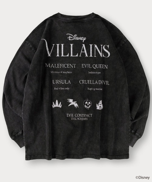 【Disney/ディズニー】 ヴィランズ スノーウォッシュ＆ヴィンテージ加工 ロングスリーブTシャツ オーバーサイズ（Tシャツ/カットソー）｜Disney（ディズニー）