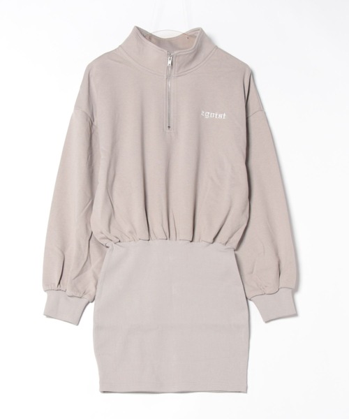 EGOIST（エゴイスト）の「ハーフZIP裏毛ミニワンピース（ワンピース・レディース・グレイッシュベージュ/ブラック・FREE）」の7枚目の写真