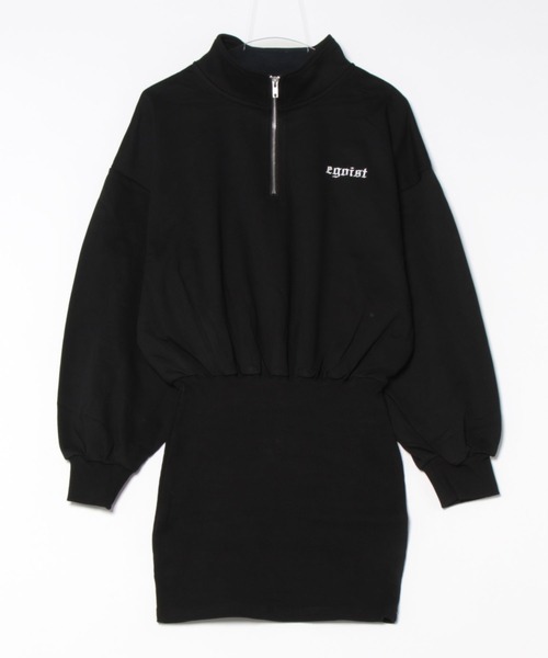 EGOIST（エゴイスト）の「ハーフZIP裏毛ミニワンピース（ワンピース・レディース・グレイッシュベージュ/ブラック・FREE）」の8枚目の写真