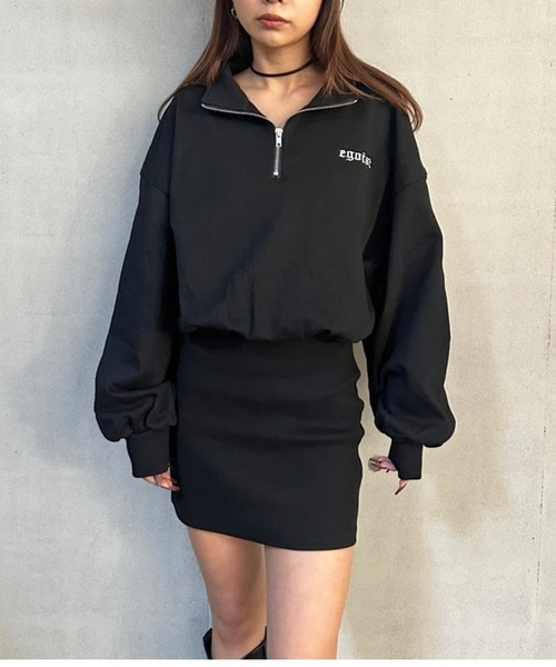 EGOIST（エゴイスト）の「ハーフZIP裏毛ミニワンピース（ワンピース・レディース・グレイッシュベージュ/ブラック・FREE）」の19枚目の写真