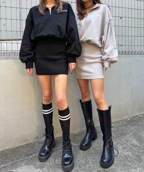 EGOIST（エゴイスト）の「ハーフZIP裏毛ミニワンピース（ワンピース・レディース・グレイッシュベージュ/ブラック・FREE）」の10枚目の写真