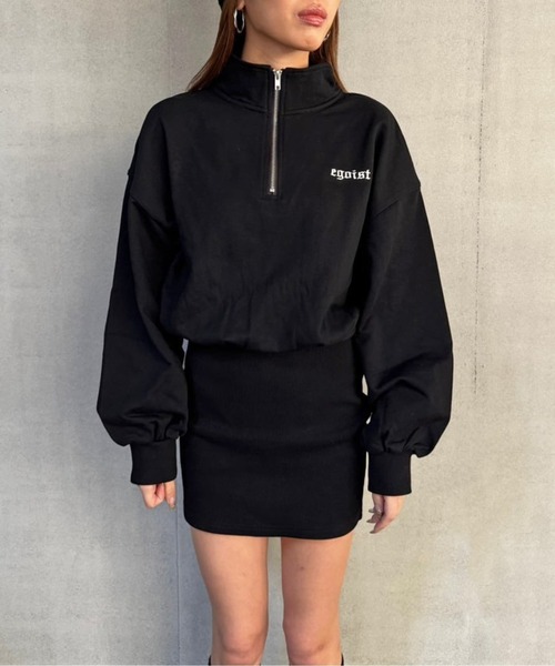 EGOIST（エゴイスト）の「ハーフZIP裏毛ミニワンピース（ワンピース・レディース・グレイッシュベージュ/ブラック・FREE）」の20枚目の写真