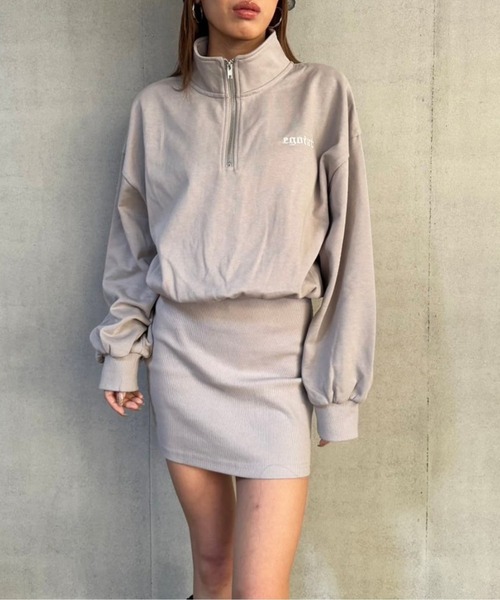EGOIST（エゴイスト）の「ハーフZIP裏毛ミニワンピース（ワンピース・レディース・グレイッシュベージュ/ブラック・FREE）」の13枚目の写真