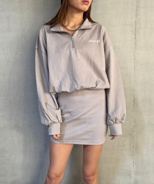 EGOIST（エゴイスト）の「ハーフZIP裏毛ミニワンピース（ワンピース・レディース・グレイッシュベージュ/ブラック・FREE）」の12枚目の写真