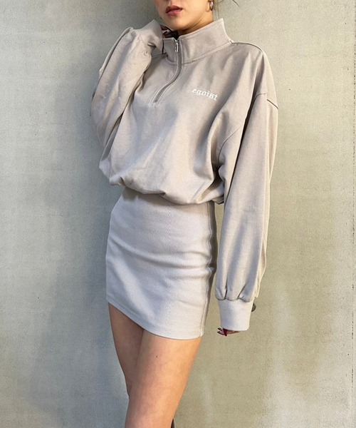EGOIST（エゴイスト）の「ハーフZIP裏毛ミニワンピース（ワンピース・レディース・グレイッシュベージュ/ブラック・FREE）」の11枚目の写真