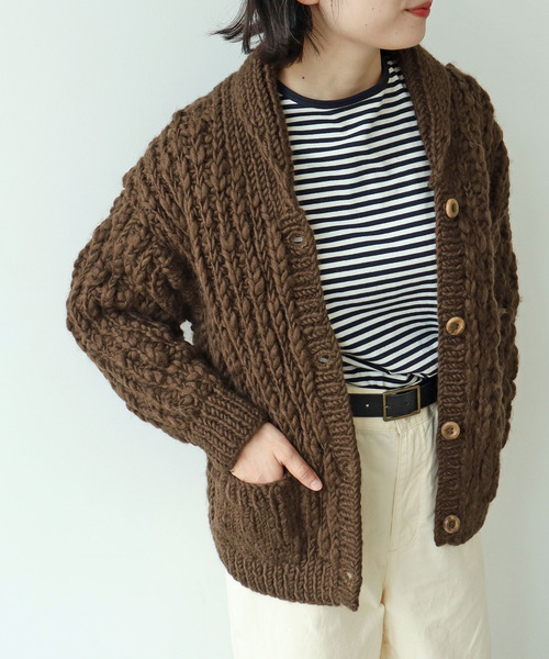 はなまる 【PAR ICI】手編みネパールニット セール】ネパールハンドニット ショールカラーカーディガン