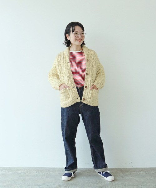 PAR ICI（パーリッシィ）の「ネパールハンドニット ショールカラーカーディガン（カーディガン/ボレロ・レディース・アイボリー/ダークブラウン・FREE）」の11枚目の写真