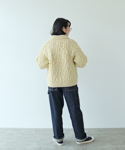 PAR ICI（パーリッシィ）の「ネパールハンドニット ショールカラーカーディガン（カーディガン/ボレロ・レディース・アイボリー/ダークブラウン・FREE）」の12枚目の写真