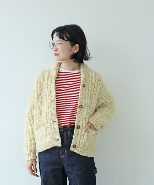 PAR ICI（パーリッシィ）の「ネパールハンドニット ショールカラーカーディガン（カーディガン/ボレロ・レディース・アイボリー/ダークブラウン・FREE）」の8枚目の写真