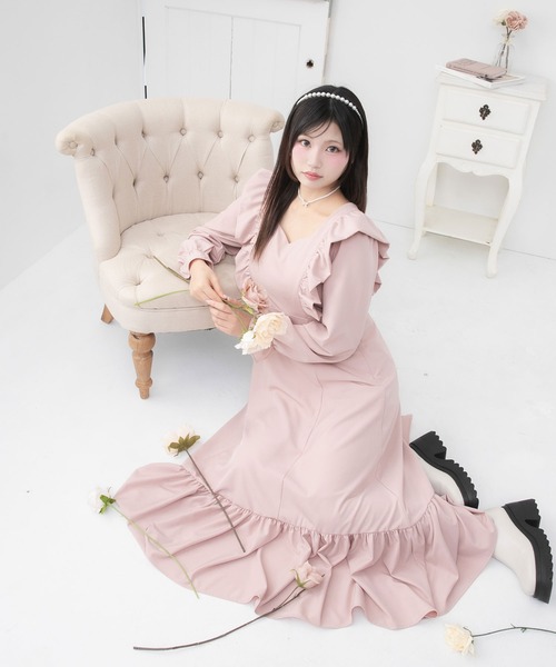 DearMyLoveRose(ディアマイラブローズ)の「バックリボンマキシワンピース【大きいサイズ有】(ワンピース・レディース・ネイビー/スモークピンク/ブラック・SMALL/MEDIUM/LARGE/LL/3L)」の7枚目の写真