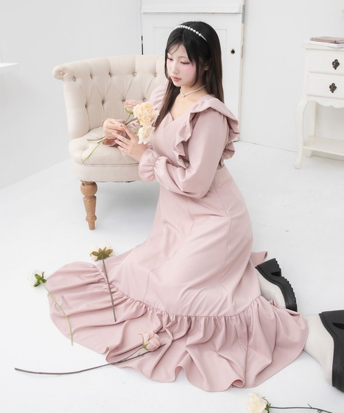 DearMyLoveRose(ディアマイラブローズ)の「バックリボンマキシワンピース【大きいサイズ有】(ワンピース・レディース・ネイビー/スモークピンク/ブラック・SMALL/MEDIUM/LARGE/LL/3L)」の10枚目の写真