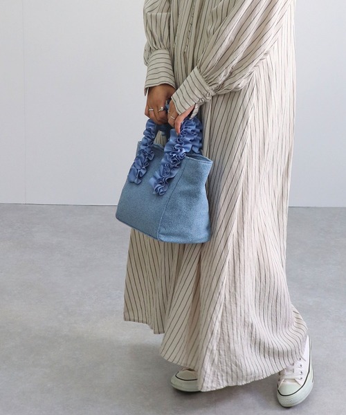 T・S・L（ティーエスエル）の「ハンドルフリルミニトートバッグ（トートバッグ・レディース・チャコールグレー/グレイッシュベージュ/ブルー・FREE）」の19枚目の写真