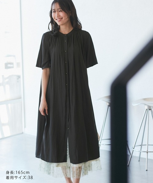 Jun & Ropé【UV】【接触冷感】タック使いリボンモックワンピース Jun & Ropé【UV】【接触冷感】タック使いリボンモックワンピース