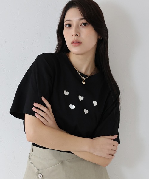 セール】ハート箔プリントTシャツ（Tシャツ/カットソー）｜J by