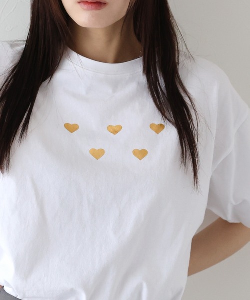 セール】ハート箔プリントTシャツ（Tシャツ/カットソー）｜J by