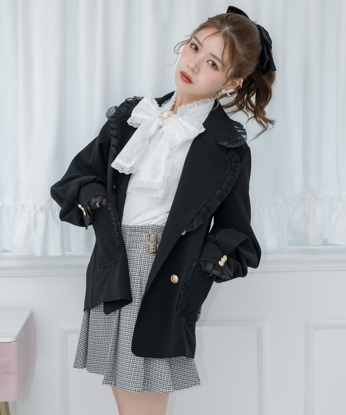 Bibiy. ブラック フリルテーラードジャケット F セール】レースフリルテーラードジャケット（テーラードジャケット