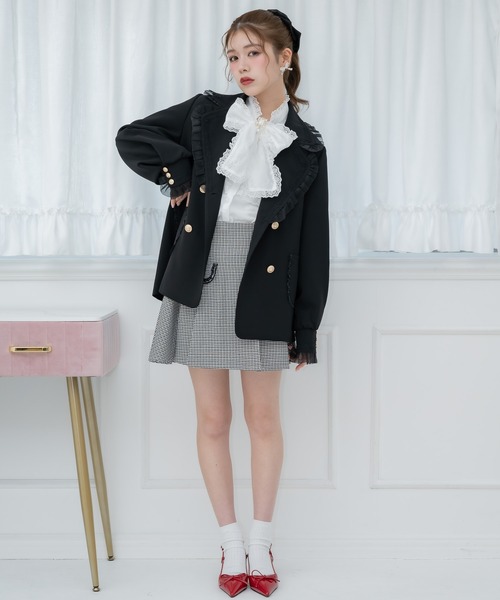 ブラック テーラードジャケット フリル付き 2Wayフリル付きテーラードジャケット[ta314] | レディースファッション