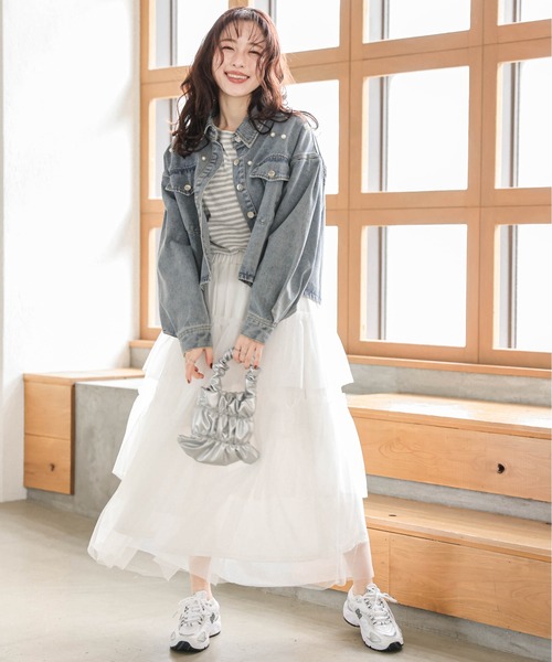 AMELY（エミリー）の「チュールティアードスカート（スカート・レディース・ホワイト/ブラック・フリー）」の3枚目の写真