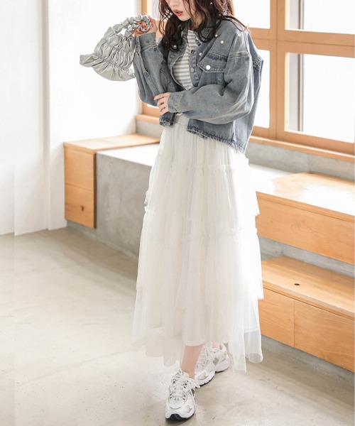 AMELY（エミリー）の「チュールティアードスカート（スカート・レディース・ホワイト/ブラック・フリー）」の4枚目の写真