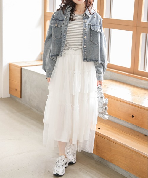 AMELY（エミリー）の「チュールティアードスカート（スカート・レディース・ホワイト/ブラック・フリー）」の5枚目の写真