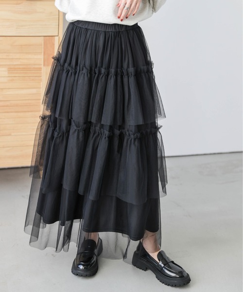 AMELY（エミリー）の「チュールティアードスカート（スカート・レディース・ホワイト/ブラック・フリー）」の20枚目の写真