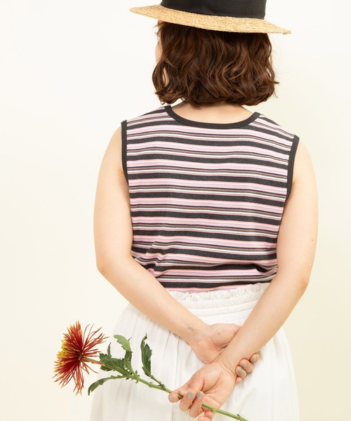 CHILD WOMAN（チャイルドウーマン）の「マルチボーダーテレコ タンクトップ（タンクトップ・レディース・グレー/ブラウン/アイボリー・FREE）」の5枚目の写真