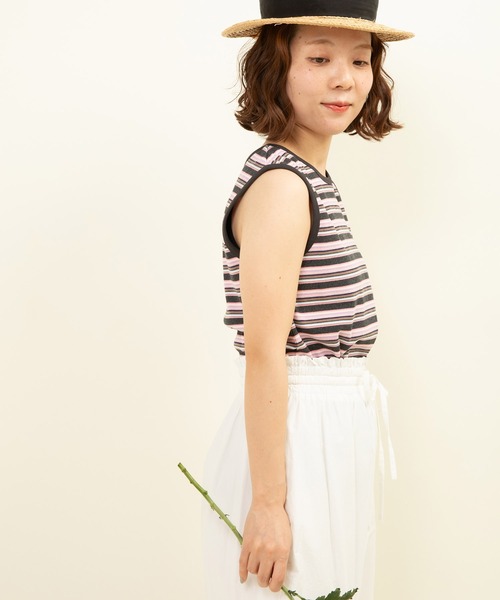 CHILD WOMAN（チャイルドウーマン）の「マルチボーダーテレコ タンクトップ（タンクトップ・レディース・グレー/ブラウン/アイボリー・FREE）」の6枚目の写真
