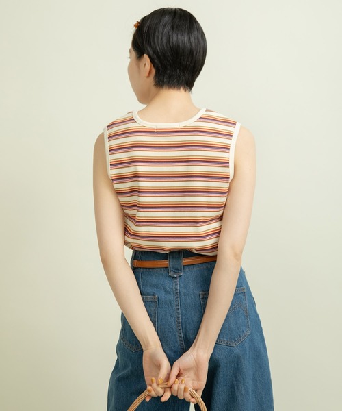 CHILD WOMAN（チャイルドウーマン）の「マルチボーダーテレコ タンクトップ（タンクトップ・レディース・グレー/ブラウン/アイボリー・FREE）」の20枚目の写真