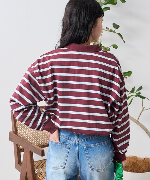 極美品✨プリーツプリーズ 異素材ドッキング ボーダートップス ピンク系 XL SLY（スライ）の「MINK LIKE H/S BORDER TOPS/ハーフスリーブ